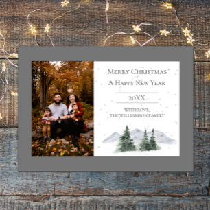 Snowy Mountain Top Grey Photo Holiday Card