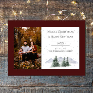 Snowy Mountain Top   Red Photo Holiday Card