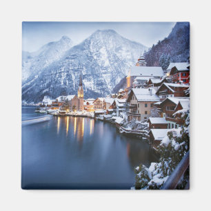 Snowy Mountain Town Winter  Magnet