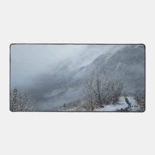 Snowy Mountain Trail Winter Landscape Desk Mat