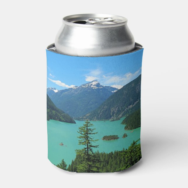 Snowy Mountain Turquoise Lake in Washington Can Cooler (Can Front)