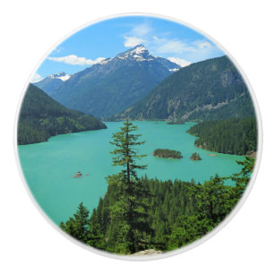 Snowy Mountain Turquoise Lake in Washington Ceramic Knob