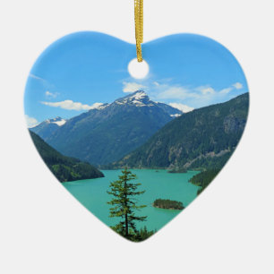 Snowy Mountain Turquoise Lake in Washington Ceramic Tree Decoration