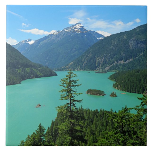 Snowy Mountain Turquoise Lake in Washington Tile (Front)