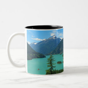Snowy Mountain Turquoise Lake in Washington Two-Tone Coffee Mug