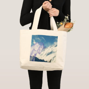 Snowy Mountain Unicorn Calm Journey Large Tote Bag