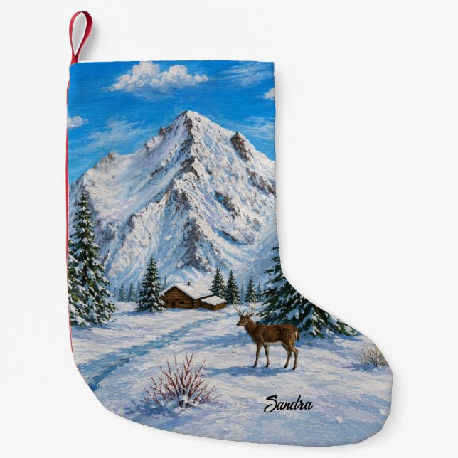 Snowy Mountain Valley Small Christmas Stocking (Front)