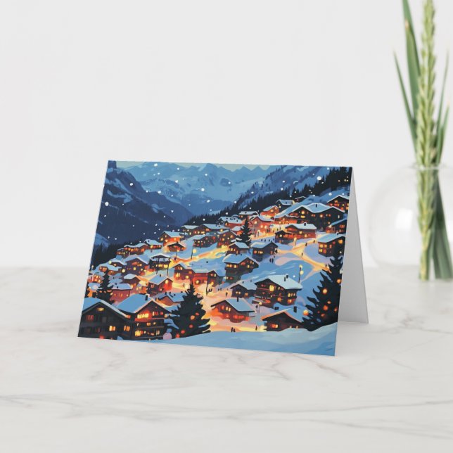 Snowy Mountain Village at Christmas Card (Front)