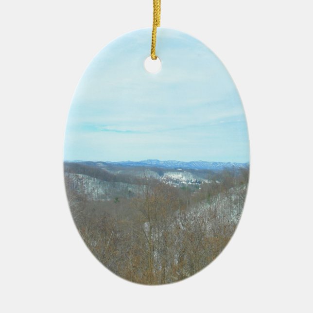 Snowy Mountain West Virginia Overlook Ceramic Tree Decoration (Front)