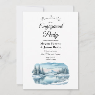 Snowy Mountain Winter Lake Engagement Party Invitation