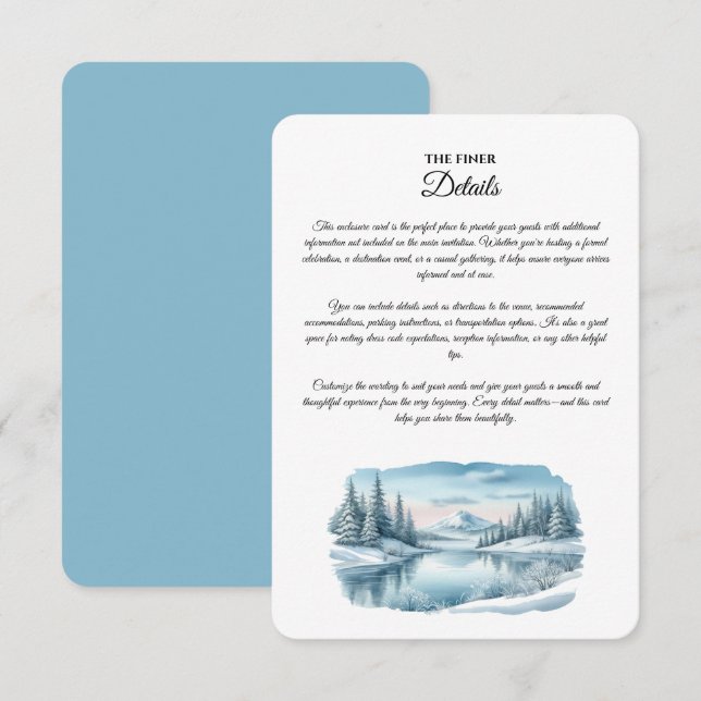 Snowy Mountain Winter Lake Wedding Enclosure Card (Front/Back)