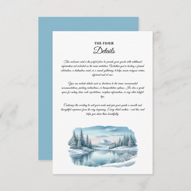Snowy Mountain Winter Lake Wedding Enclosure Card (Front/Back)