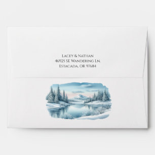 Snowy Mountain Winter Lake Wedding Envelope