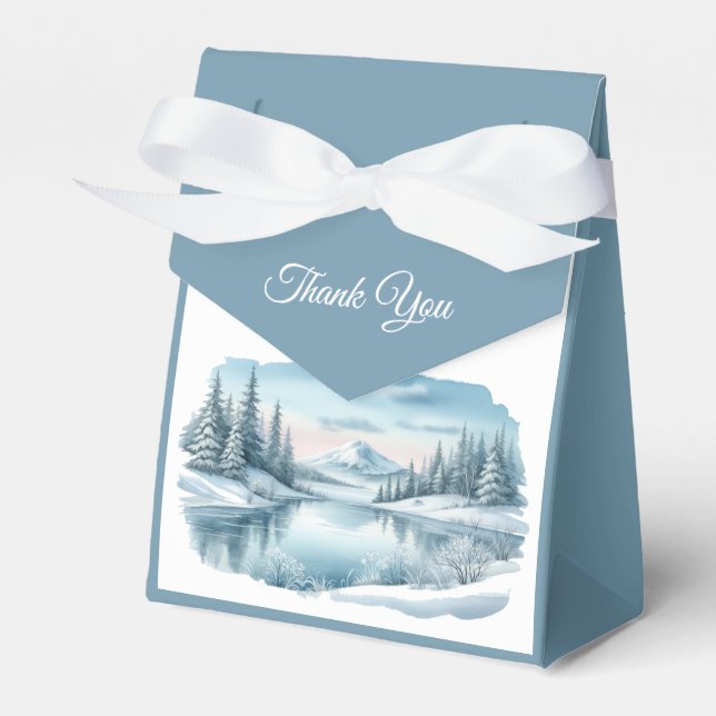 Snowy Mountain Winter Lake Wedding  Favour Box (Front Side)