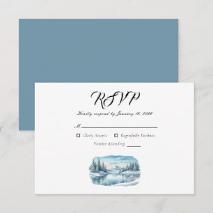 Snowy Mountain Winter Lake Wedding RSVP Card