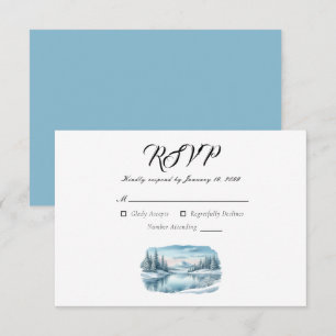 Snowy Mountain Winter Lake Wedding RSVP Card