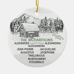 Snowy Mountain Winter Log Cabin X10 Ceramic Tree Decoration