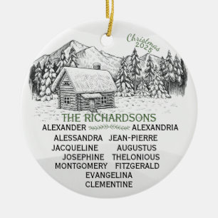 Snowy Mountain Winter Log Cabin X12 Ceramic Tree Decoration