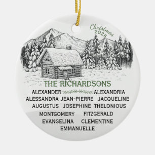 Snowy Mountain Winter Log Cabin X13 Ceramic Tree Decoration