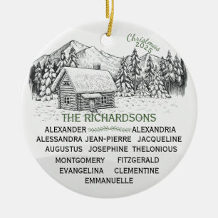 Snowy Mountain Winter Log Cabin X13 Ceramic Tree Decoration