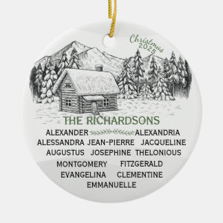 Snowy Mountain Winter Log Cabin X13 Ceramic Tree Decoration