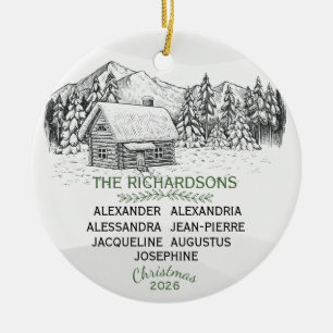 Snowy Mountain Winter Log Cabin X 7 Ceramic Tree Decoration