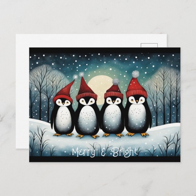 Snowy Mountain Winter Santa Penguin Christmas  Holiday Postcard (Front/Back)