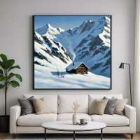 Snowy Mountains Cabin - Painterly Landscape Style