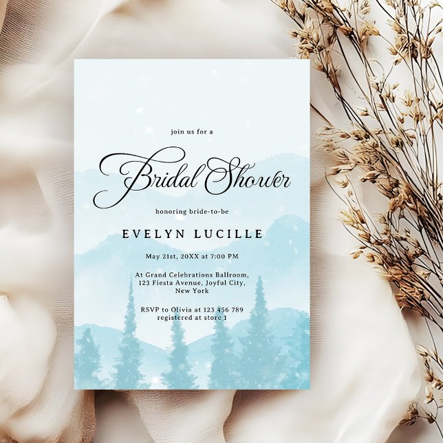 Snowy Mountains Winter Forest Bridal Shower Invitation (Creator Uploaded)