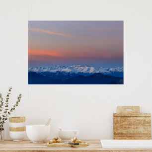 Snowy mountains with magical sky poster