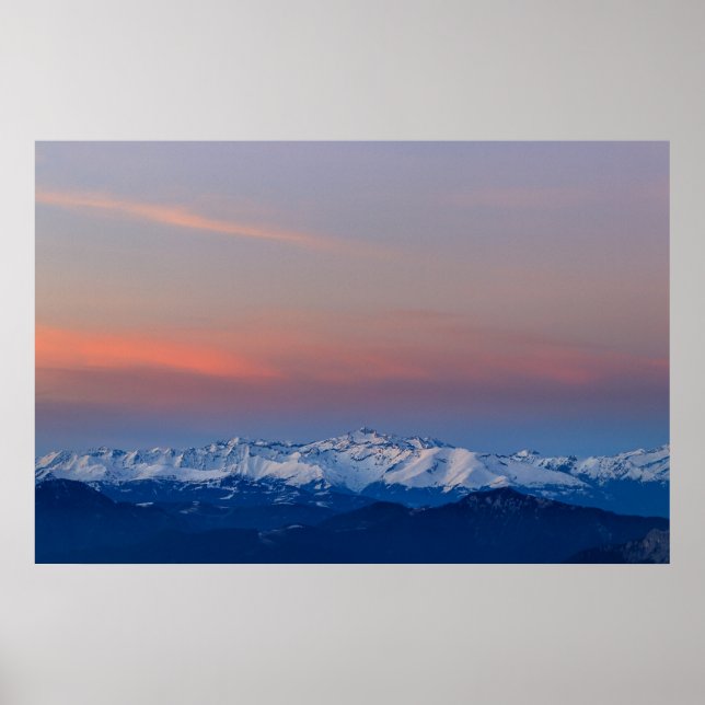 Snowy mountains with magical sky poster (Front)