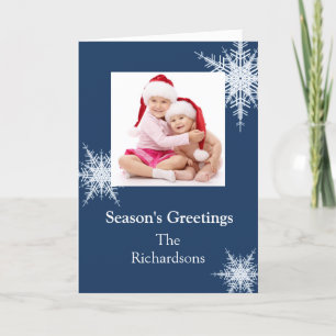 Snowy Navy Snowflakes Holiday Card