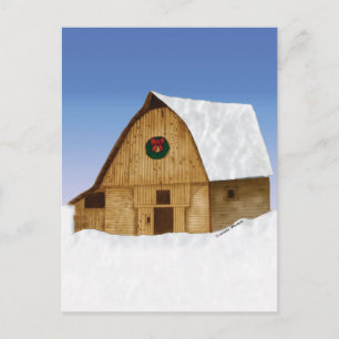 Snowy New England Barn in Winter Postcard
