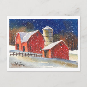 Snowy New England Barns Postcard