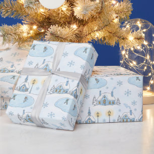 Snowy Night Christmas Town Wrapping Paper