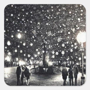 Snowy Night Square Sticker