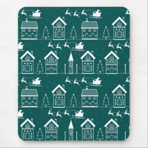 Snowy Nordic Christmas Village Mouse Pad