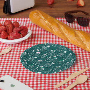 Snowy Nordic Christmas Village Paper Plate