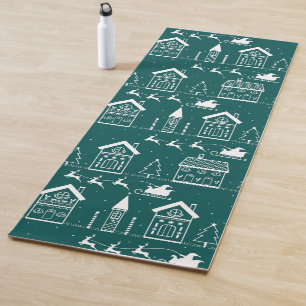 Snowy Nordic Christmas Village Yoga Mat