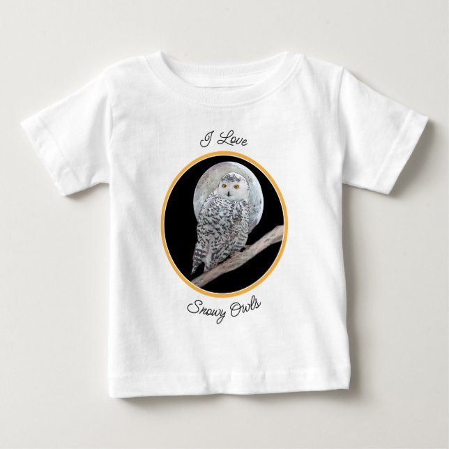 Snowy Owl and Moon Painting - Original Bird Art Baby T-Shirt (Front)