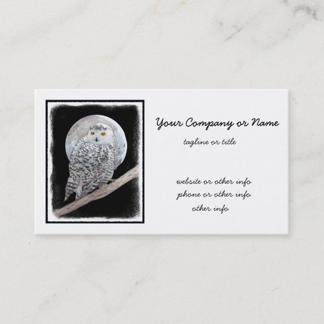 Snowy Owl and Moon Painting - Original Bird Art Business Card (Front)