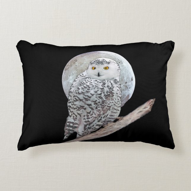 Snowy Owl and Moon Painting - Original Bird Art Decorative Cushion (Front)
