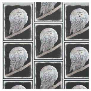 Snowy Owl and Moon Painting - Original Bird Art Fabric