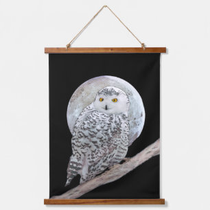 Snowy Owl and Moon Painting - Original Bird Art Hanging Tapestry