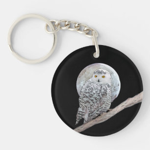 Snowy Owl and Moon Painting - Original Bird Art Key Ring