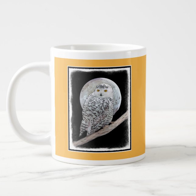 Snowy Owl and Moon Painting - Original Bird Art Large Coffee Mug (Left)