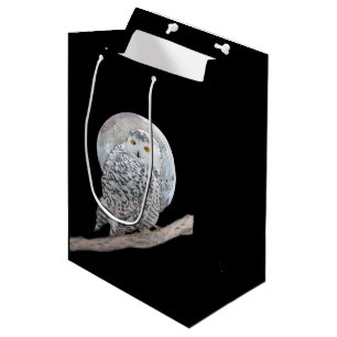 Snowy Owl and Moon Painting - Original Bird Art Medium Gift Bag