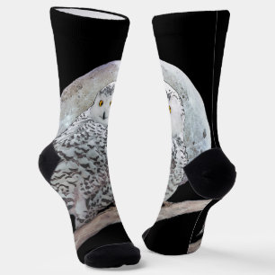 Snowy Owl and Moon Painting - Original Bird Art Socks