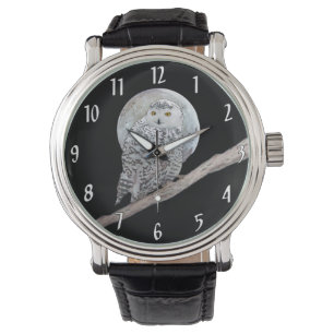 Snowy Owl and Moon Painting - Original Bird Art Watch