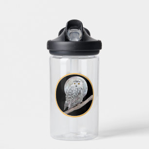 Snowy Owl and Moon Painting - Original Bird Art Water Bottle